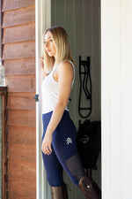 Nomad Equestrian summer  riding tights in navy blue with mesh panels and two thigh pockets